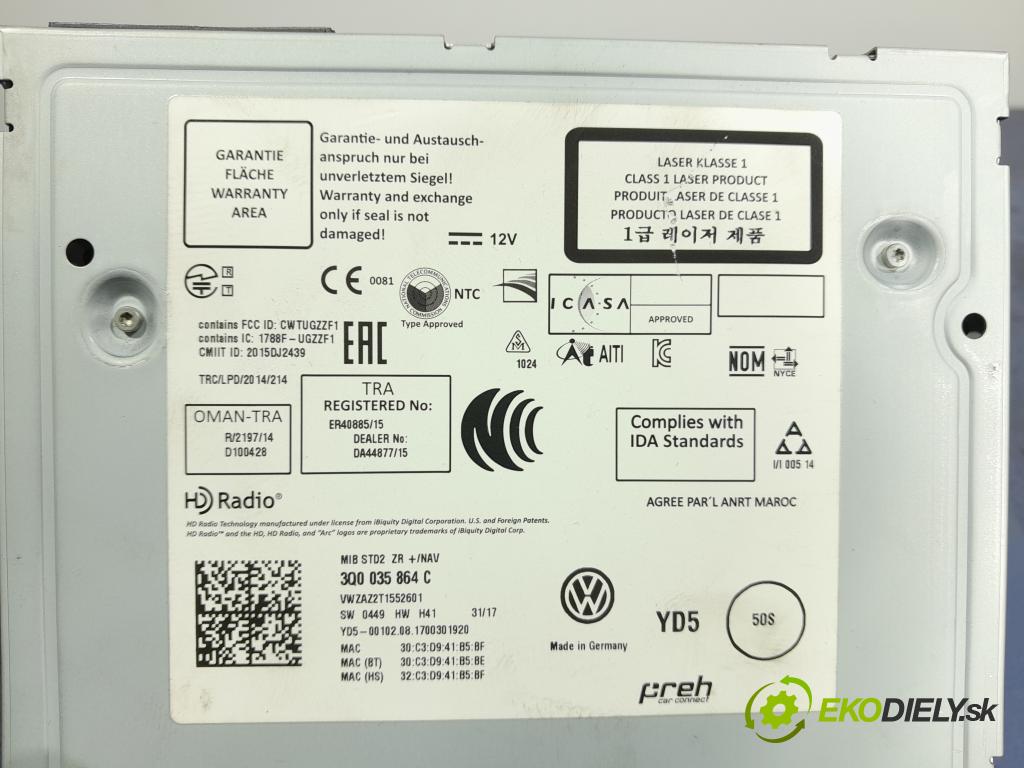 Vw Golf 2017 Radio I Navigácia: 3Q0035864C
