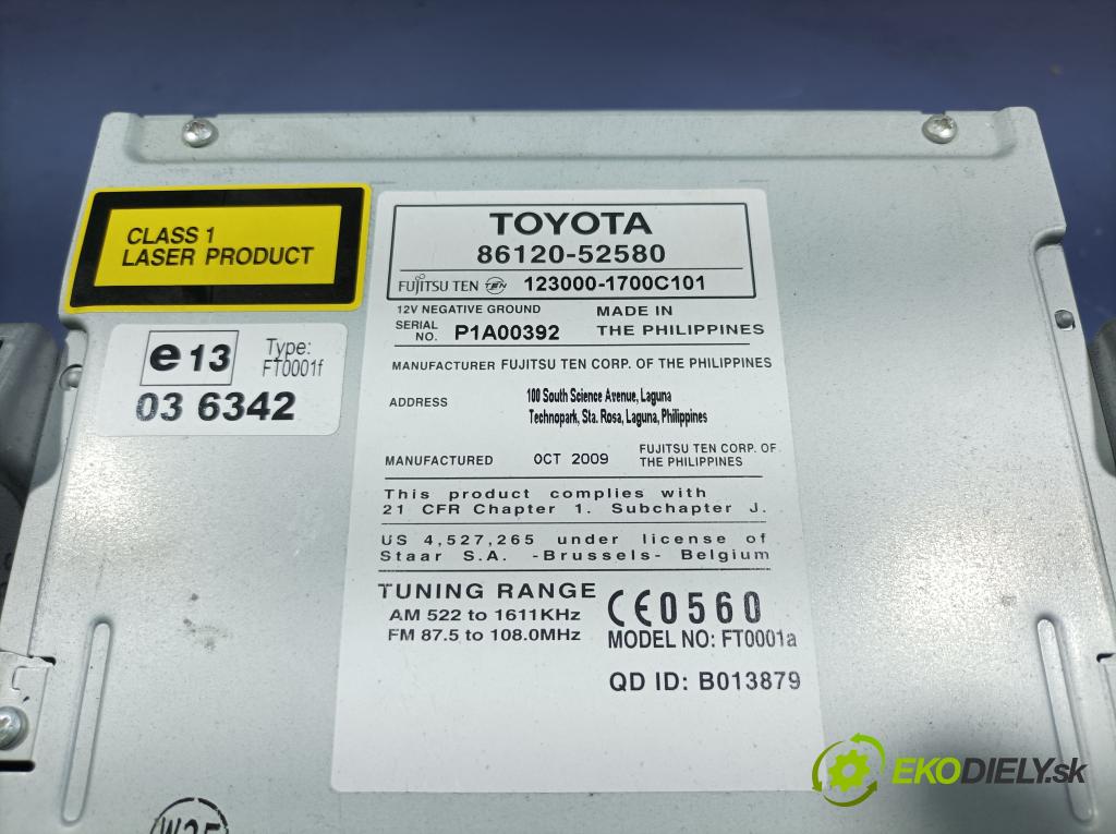 Toyota Urban cruiser 2009 Radio I Navigácia: 86120-52580