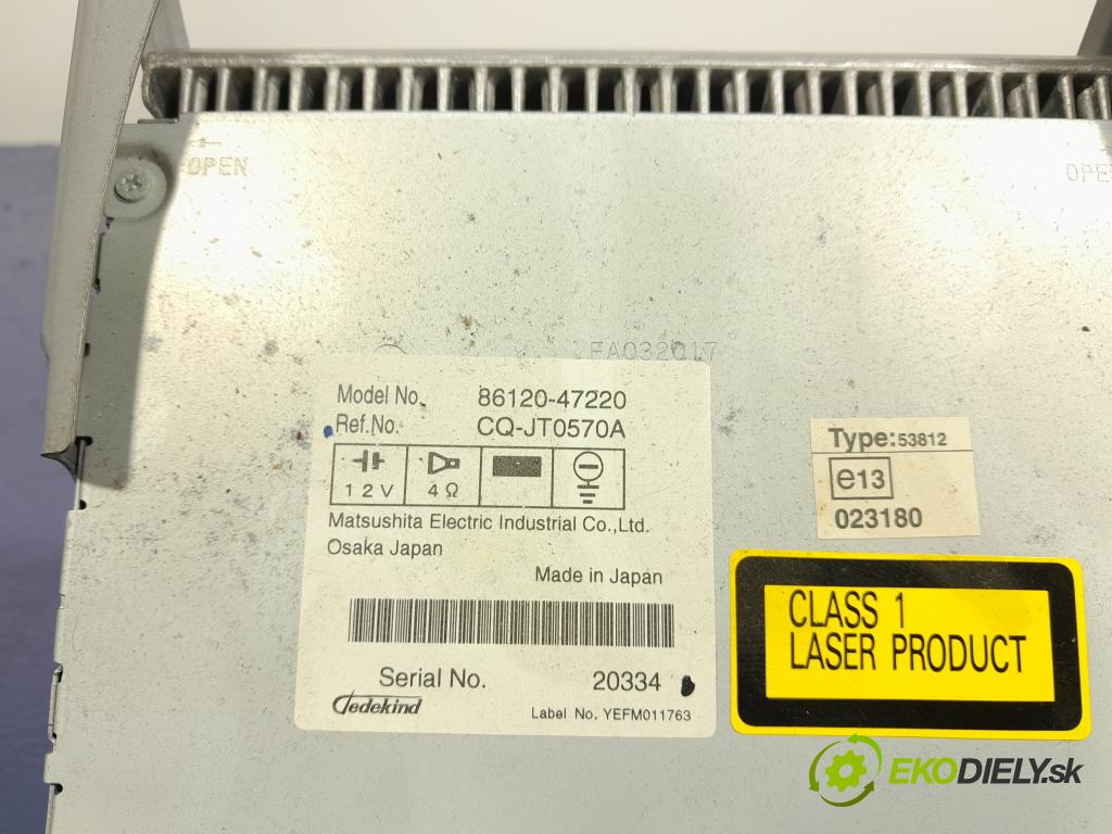 Toyota Prius 2007 Radio I Navigácia: 86120-47220