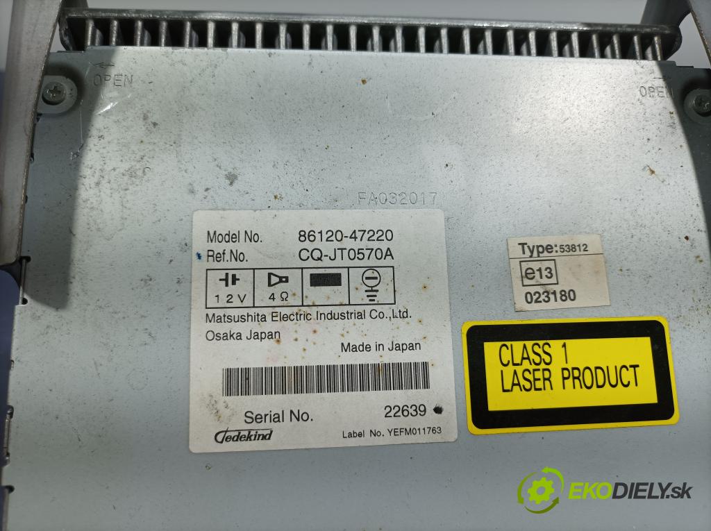 Toyota Prius 2007 Radio I Navigácia: 86120-47220
