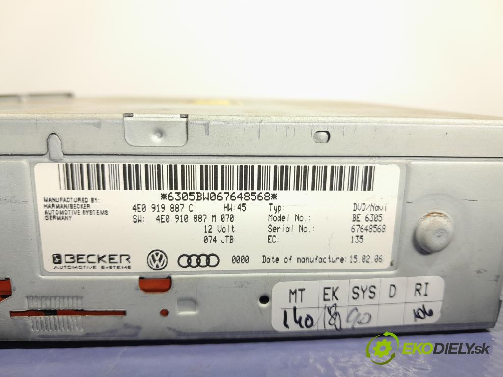 Audi A6 2005 Radio I Navigácia: 4E0919887C