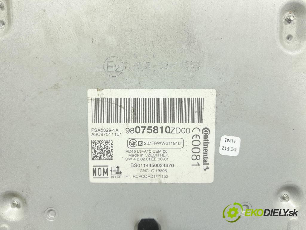 Peugeot 301 2014 Radio I Navigácia: 98075810ZD00