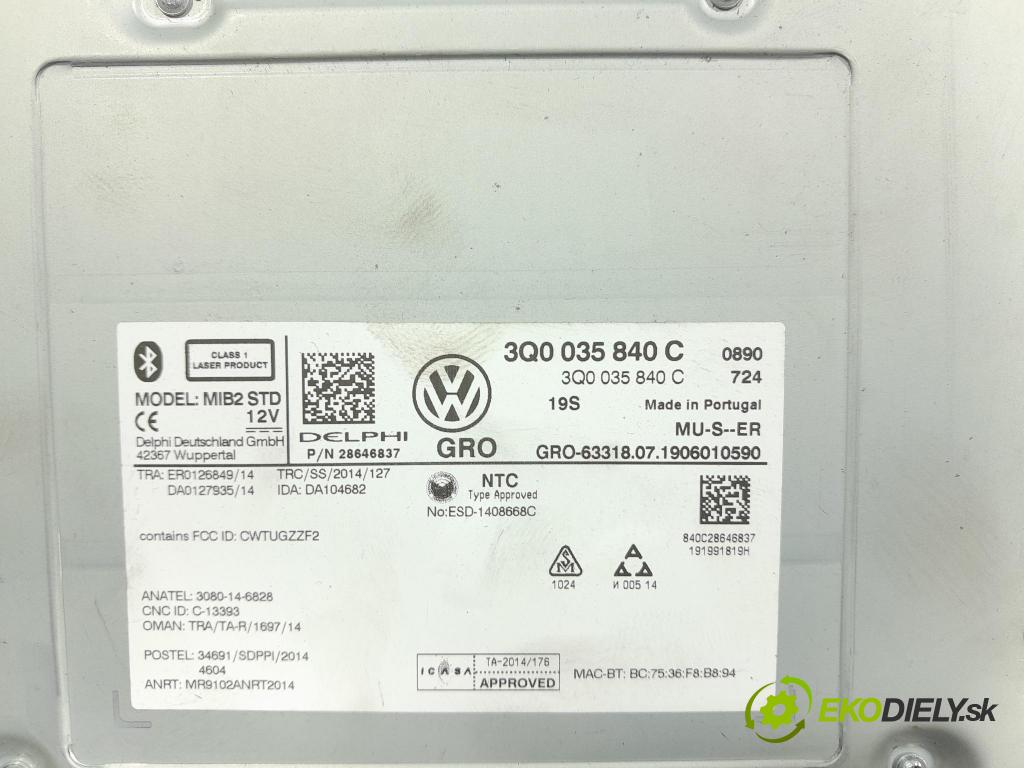Vw Tiguan 2019 Radio I Navigácia: 3Q0035840C