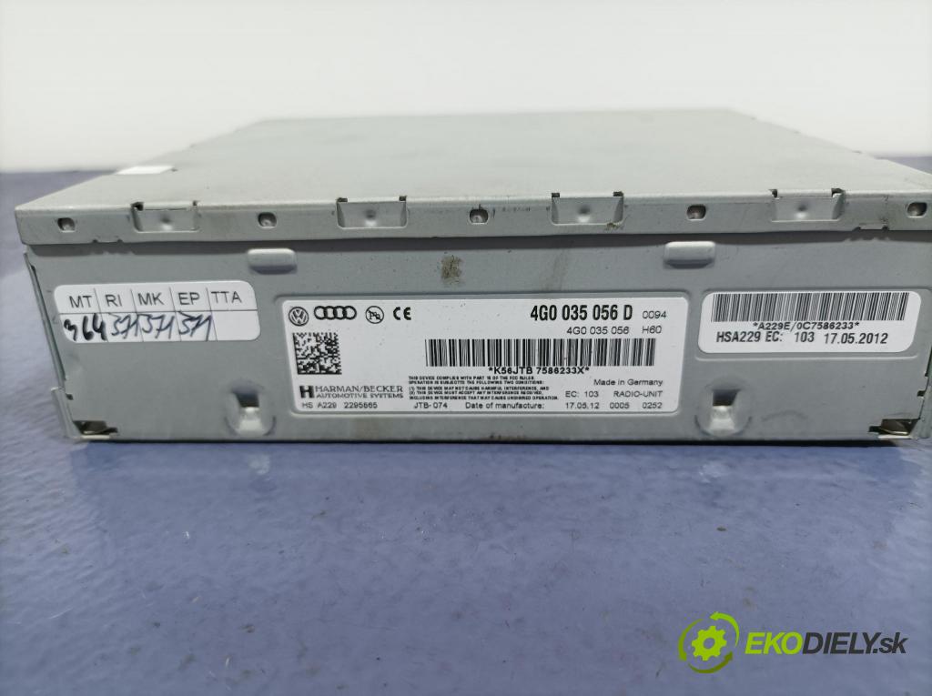 Audi A4 2012 Radio I Navigácia: 4G0035056D