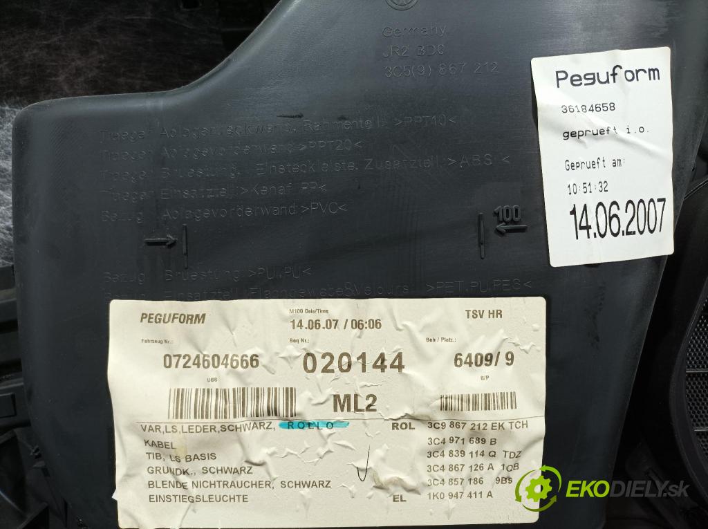Vw Passat 2007 Tapacír: dveře Zad: Práva: 3C9867212EK