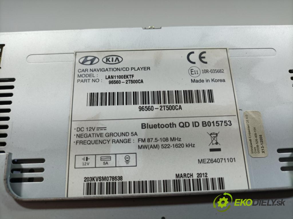 Kia Optima 2012 Radio I Navigácia: 96560-2T500CA