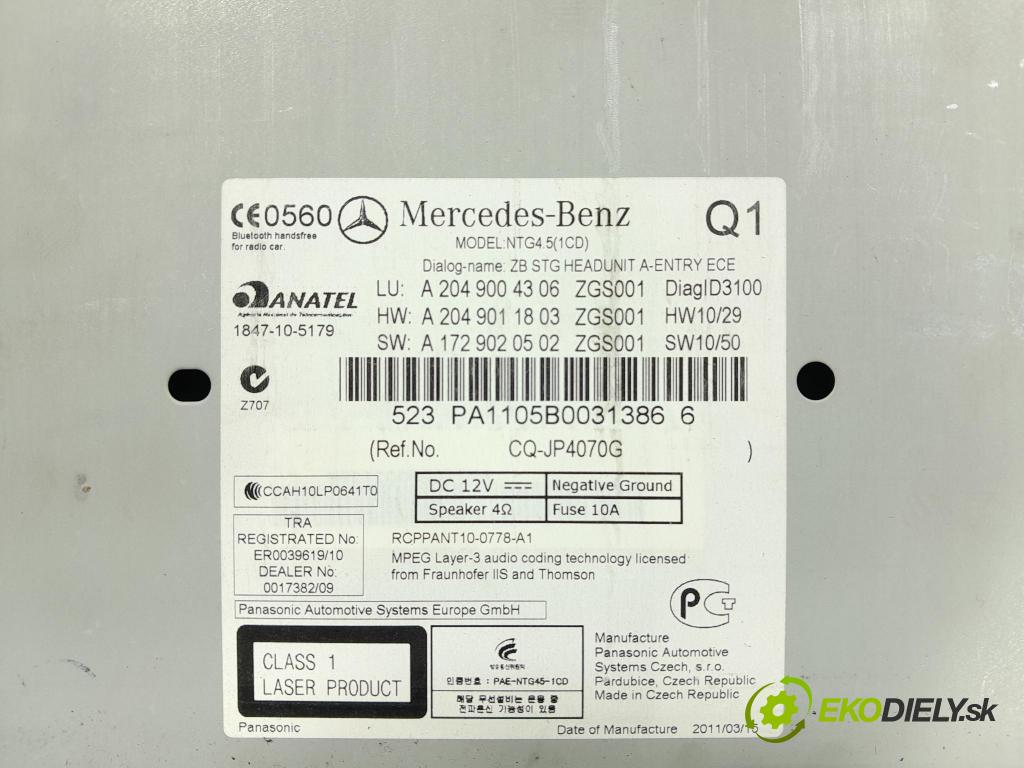 Mercedes C-klasa 2011 Radio I Navigace: A2049004306
