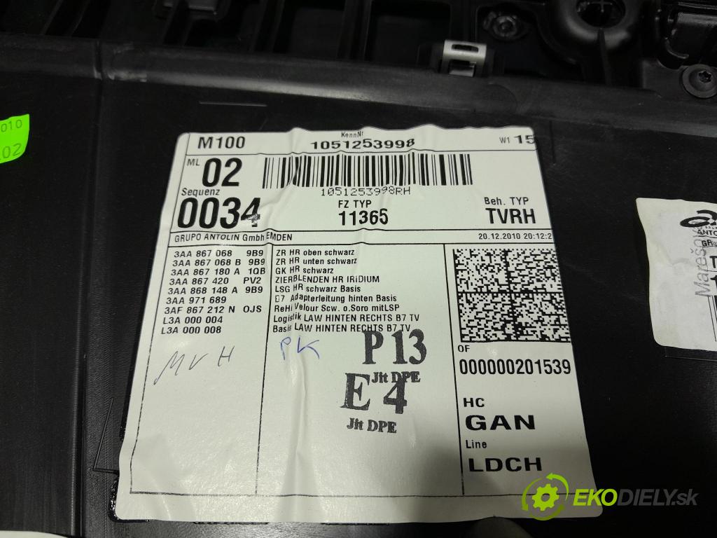 Vw Passat 2011 Tapacír: dveře Zad: Práva: 3AA867068