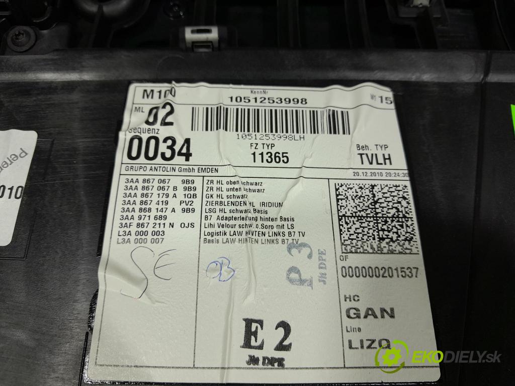 Vw Passat 2011 Tapacír: dveře Zad: levá 3AA867067