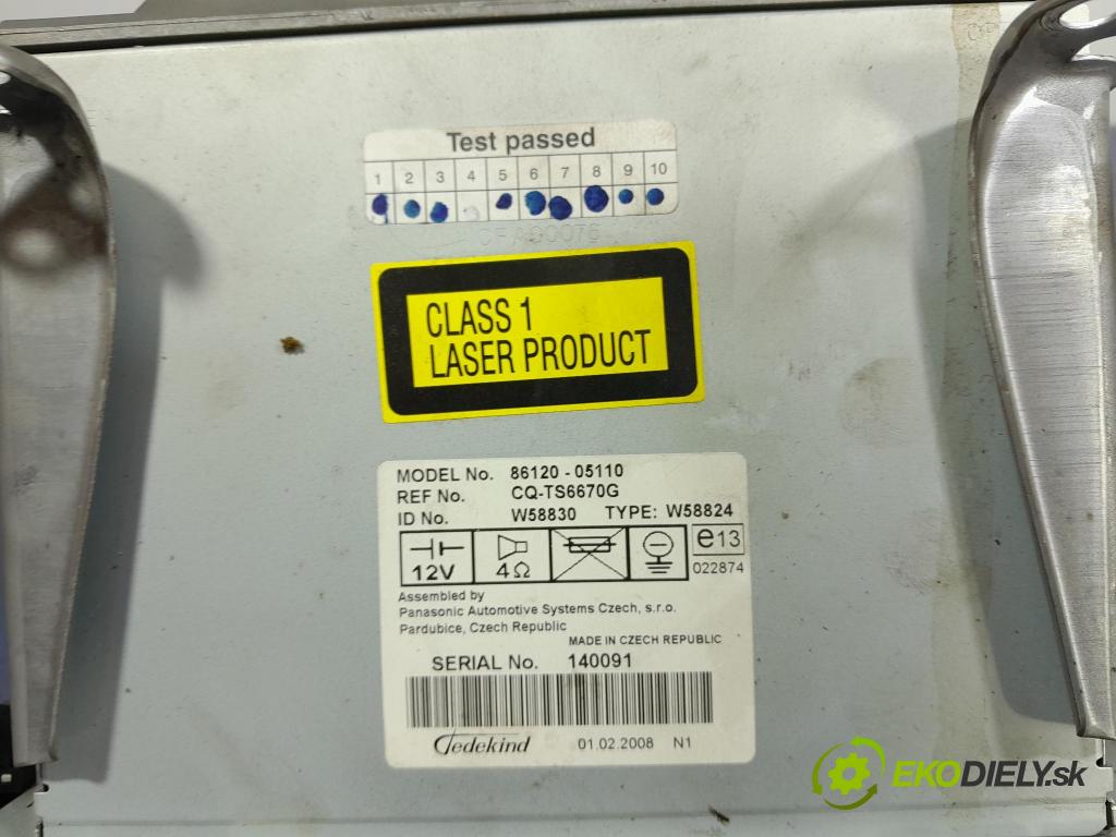 Toyota Avensis 2008 Radio I Navigace: 86120-05110