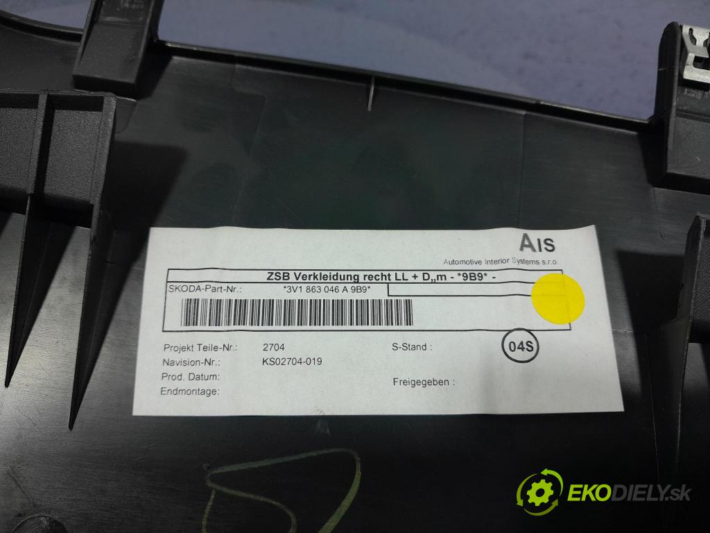 Skoda Superb 2016 kryt Plast: Interiéry: 3V1863046A