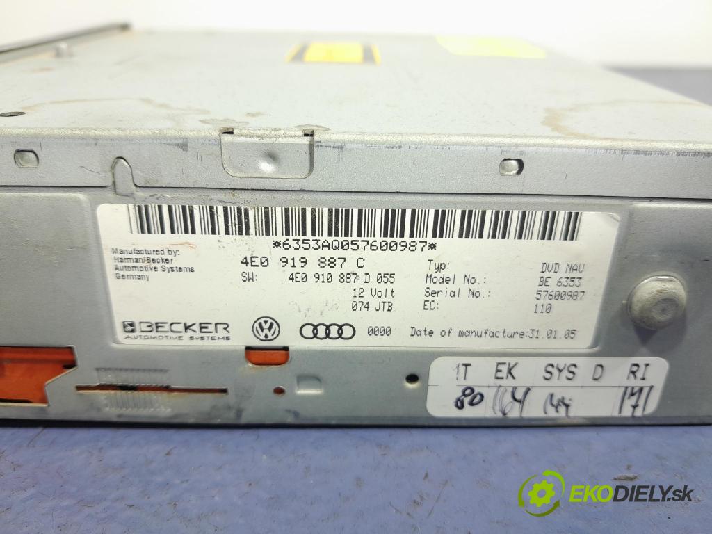 Audi A6 2004 Radio I Navigácia: 4E0910887DX