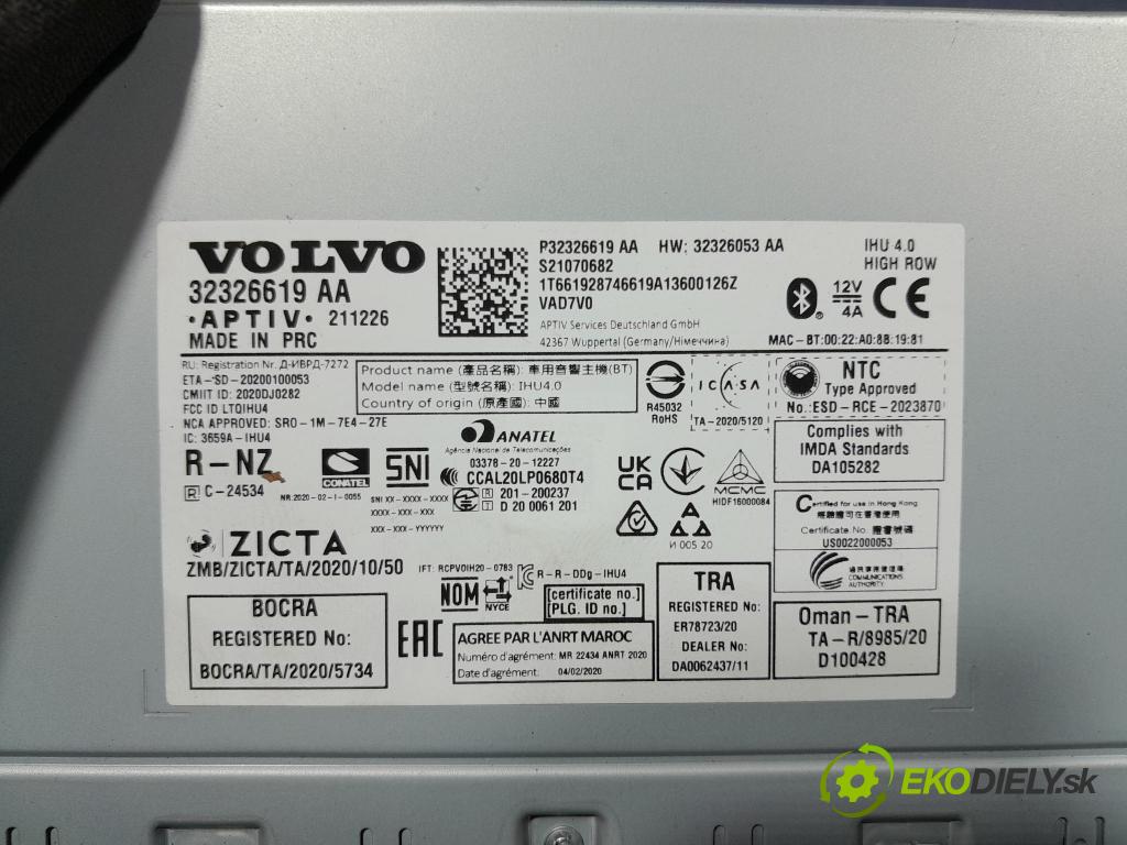 Volvo Xc60 2022 Radio I Navigácia: 32326619