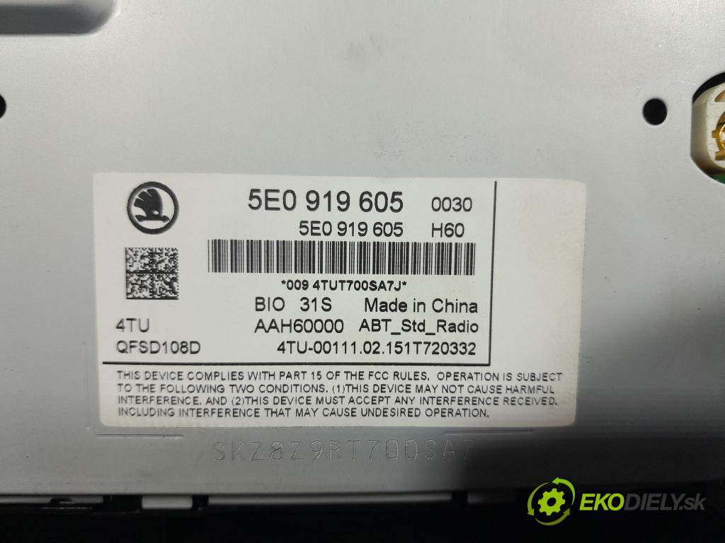 Skoda Octavia 2015 Zobrazit: Rádio: / GPS 5E0919605