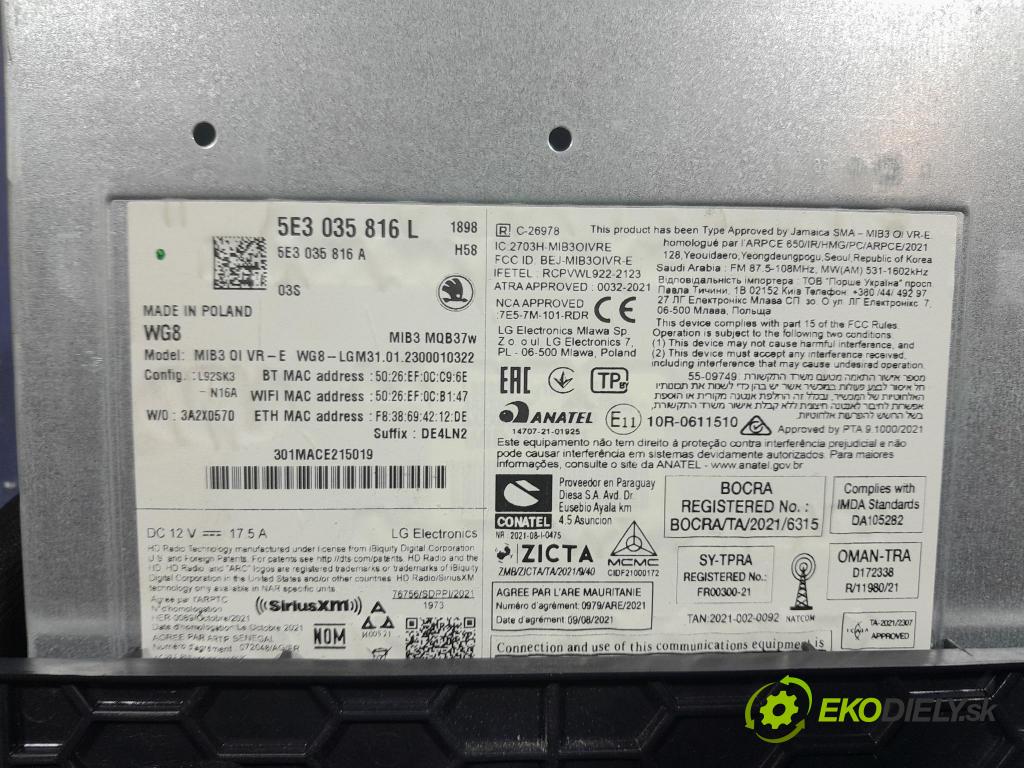 Skoda Octavia 2023 Radio I Navigace: 5E3035816L