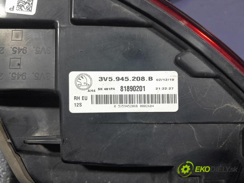 Skoda Superb 2019 světlo Zad: Práva: Mimo: 3V5945208B