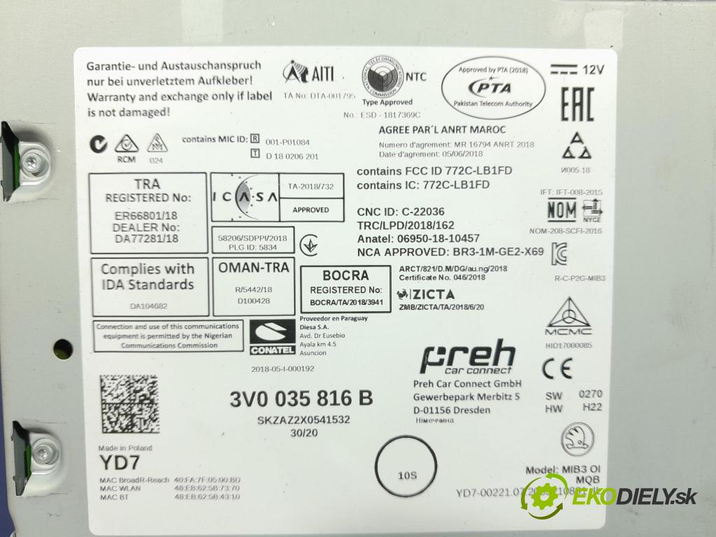 Skoda Kodiaq 2020 Radio I Navigace: 3V0035816B