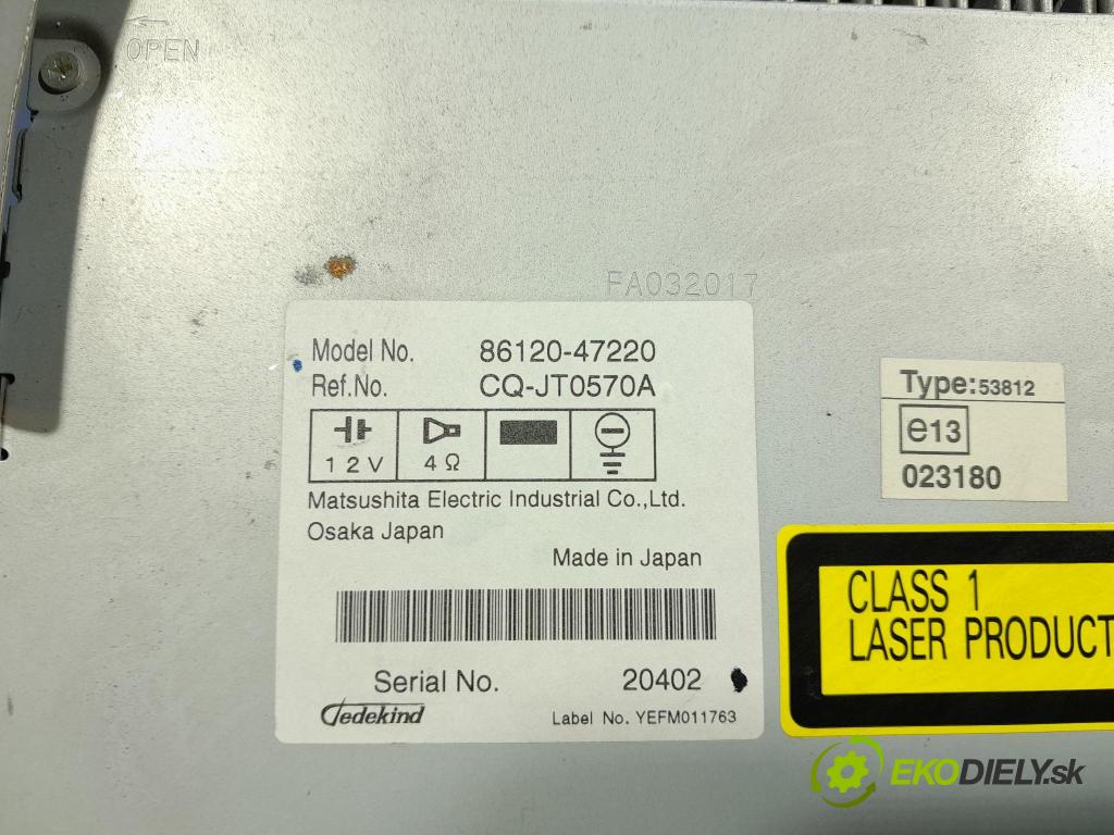 Toyota Prius 2007 Radio I Navigace: 86120-47220
