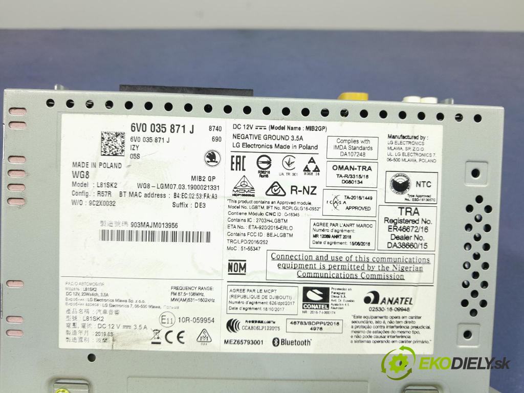 Skoda Fabia 2019 displej Radio / GPS 6V0035871J