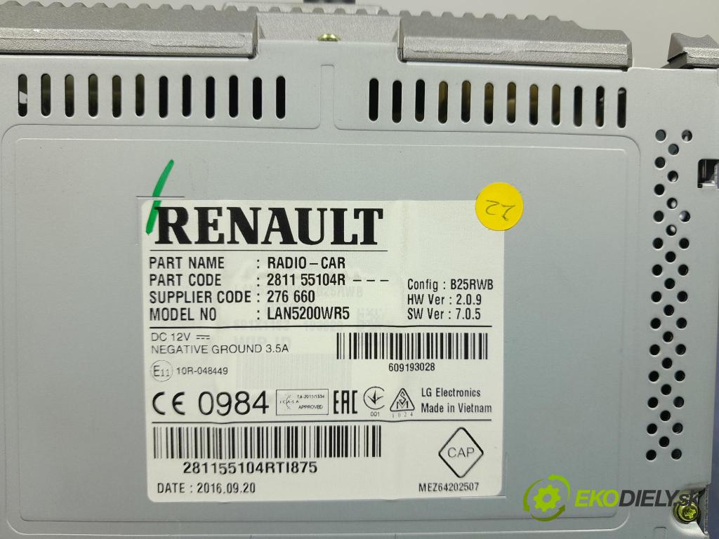 Renault Captur 2016 Radio I Navigácia: 281155104R