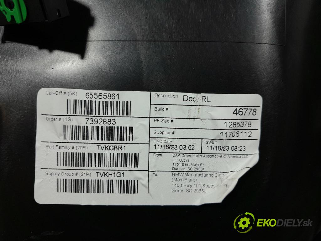 Bmw X6 2023 Čalounictví: dvere zad ľavá