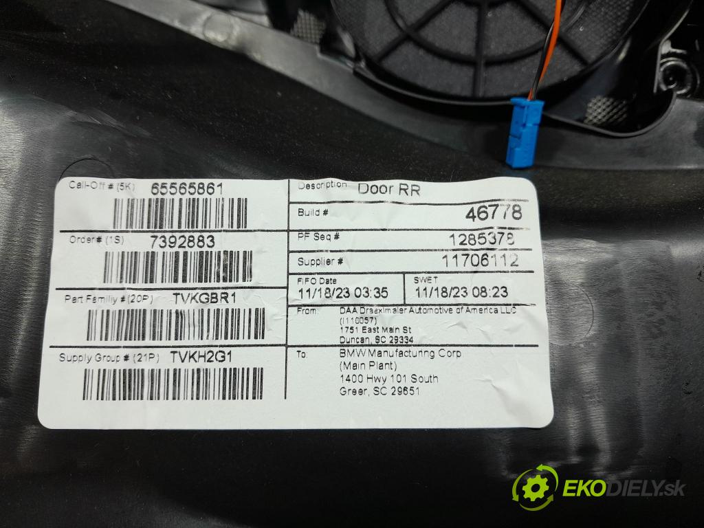 Bmw X6 2023 Čalounictví: dvere zad Prava: