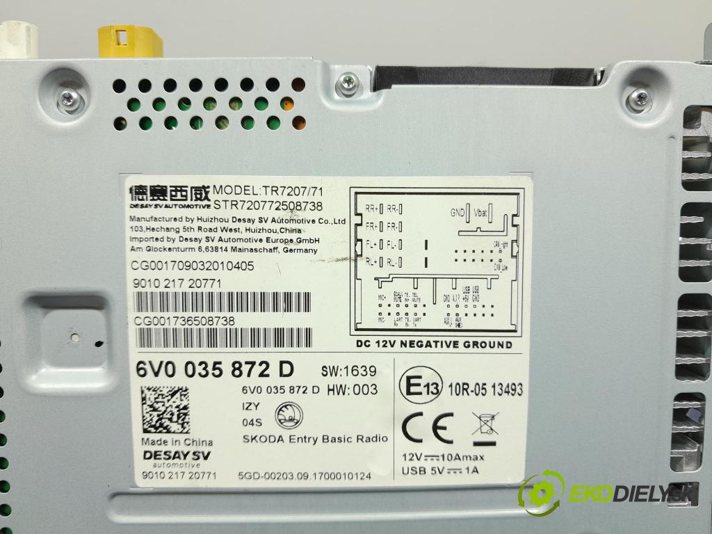 Skoda Fabia 2017 Radio I Navigácia: 6V0035872D