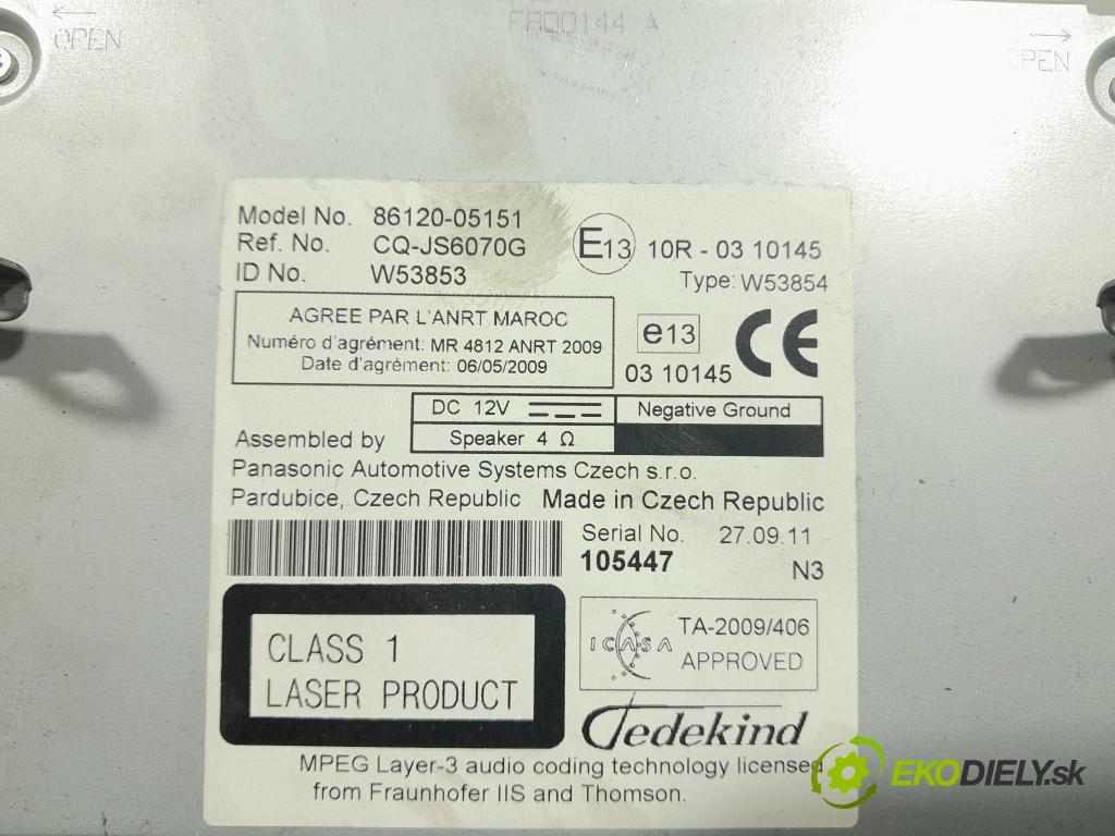 Toyota Avensis 2011 Radio I Navigace: 86120-05151