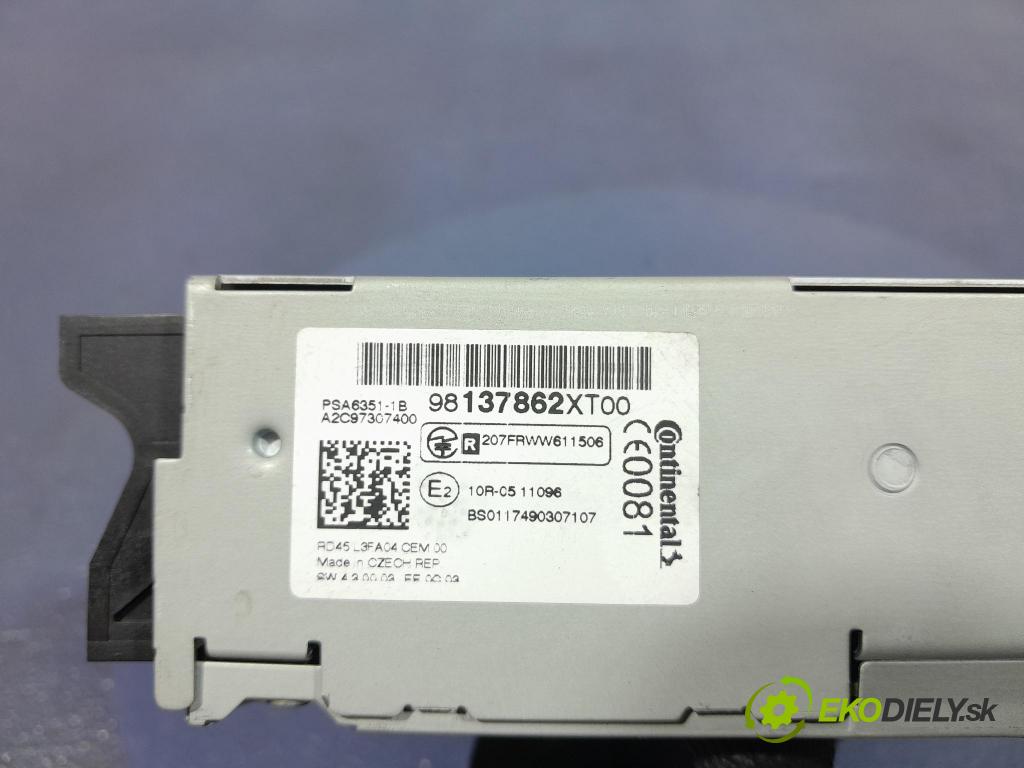 Peugeot Partner 2018 Radio I Navigácia: 98137862XT00