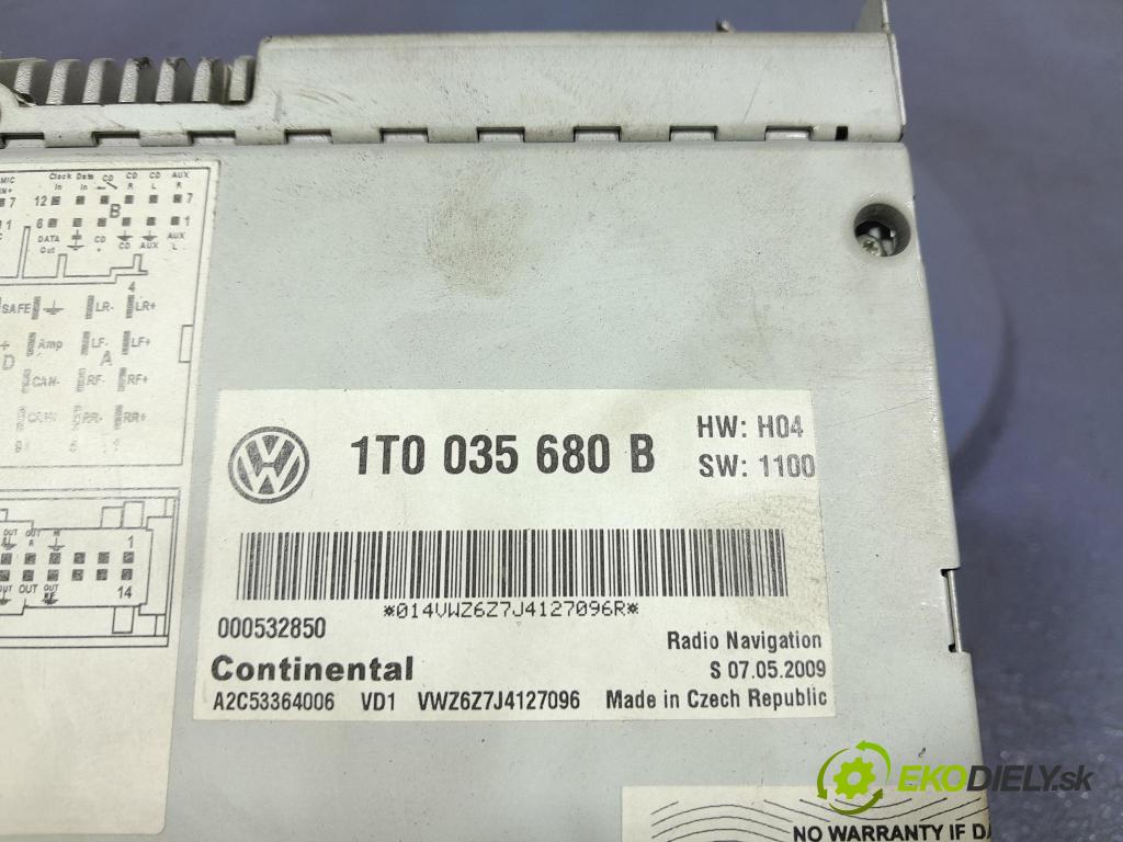 Vw Passat 2009 Radio I Navigácia: 1T0035680B