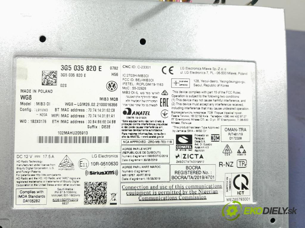 Vw Passat 2021 Radio I Navigace: 3G5035820E