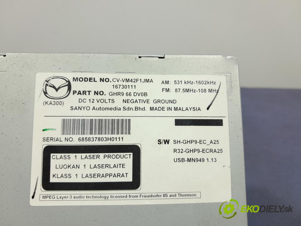 Mazda 6 2013 Radio I Navigácia: GHR966DV0B