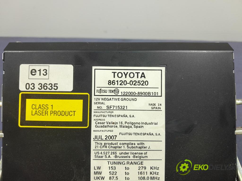 Toyota Auris 2007 Radio I Navigace: 86120-02520