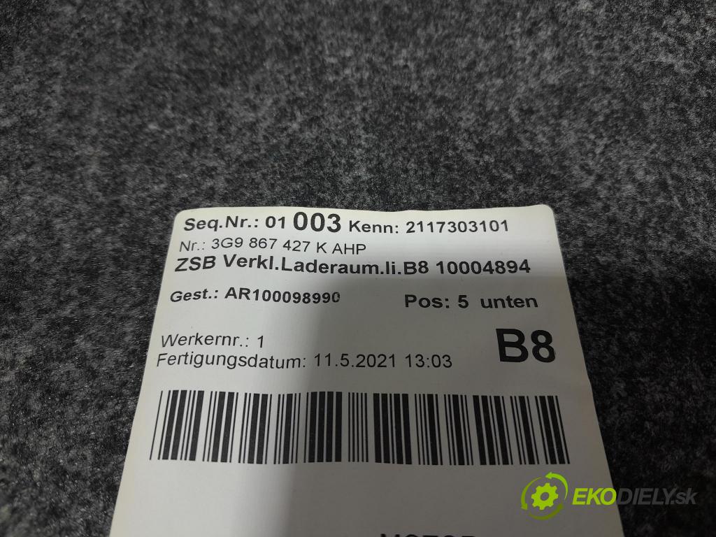 Vw Passat 2021 Tapacír: kufr 3G9867427K