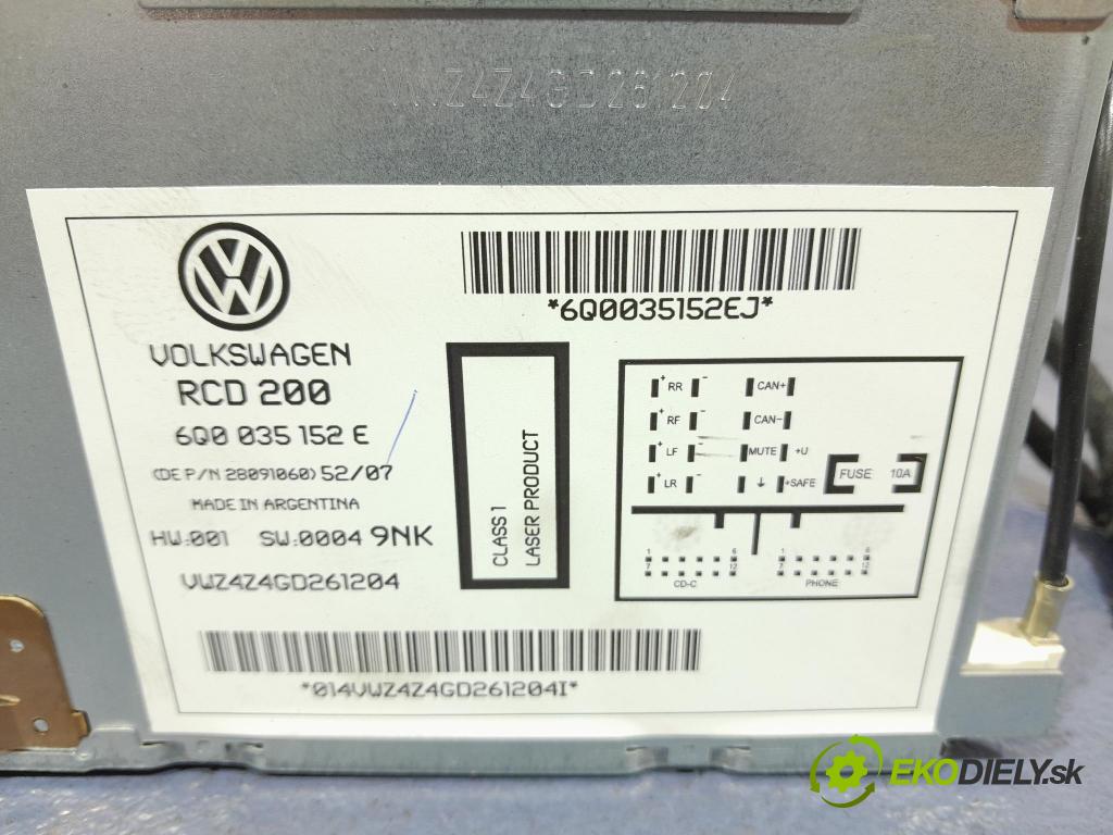 Vw Polo 2008 Radio I Navigácia: 6Q0035152E