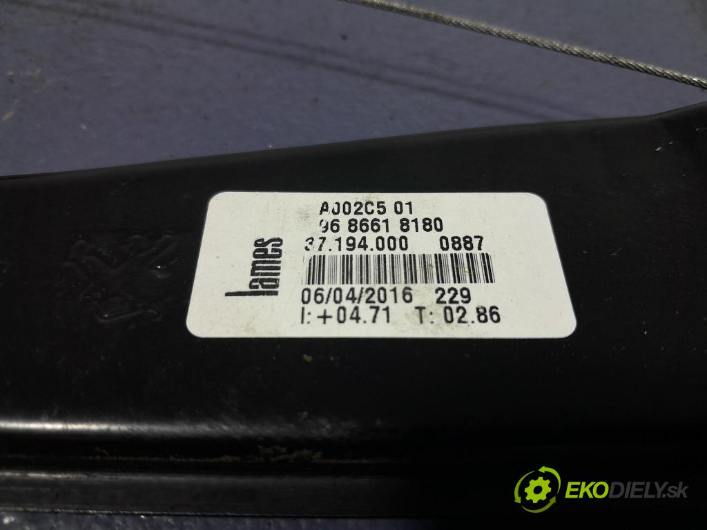 Peugeot 508 2016 mechanizmus okna Okná: Predné Vľavo: 9686618180