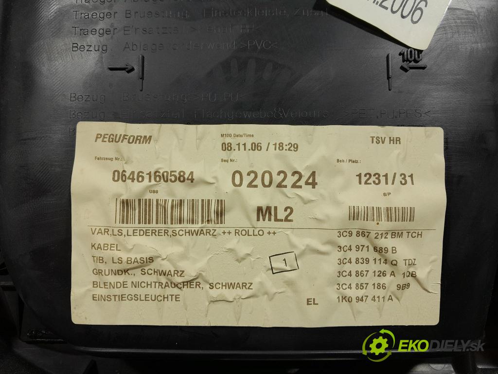 Vw Passat 2007 Čalounictví: dvere zad Prava: