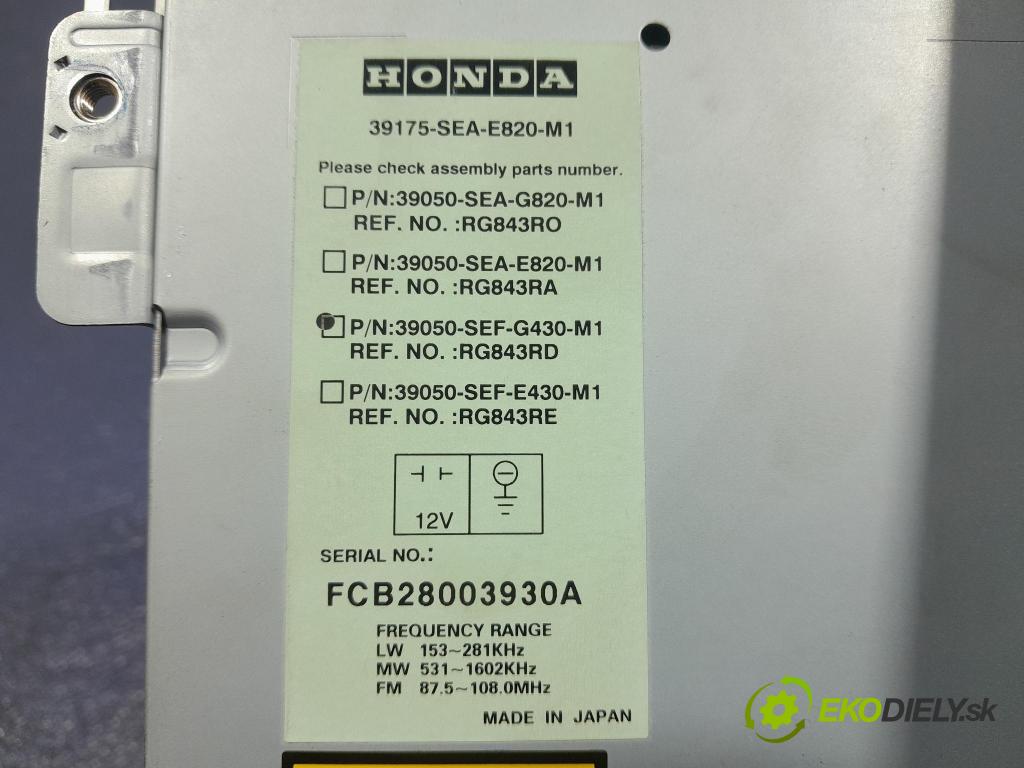 Honda Accord 2006 Radio I Navigace: 39175-SEA-E820-M